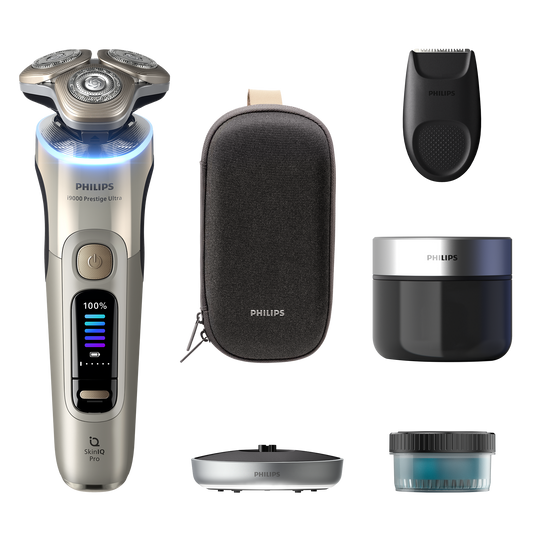 i9000 Prestige Ultra XP9403 Drėgno ir sauso skutimo skustuvas su „SkinIQ Pro“